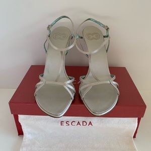 Escada Satin Silver 39 Heels Preowned
